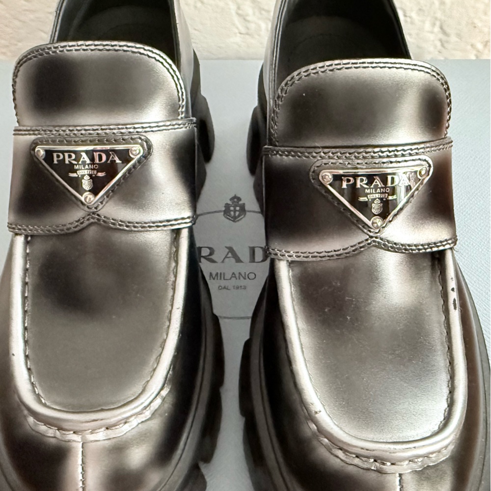 Prada Monolith Brushed Leather Penny Loafer EU36 US6 NWT Chunky Sole - Picture 10 of 14